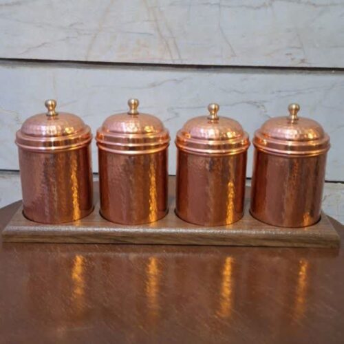 Handcrafted Hammered Persian Copper Kitchen Canister Set for Spices & Dry Foods - 4-Piece