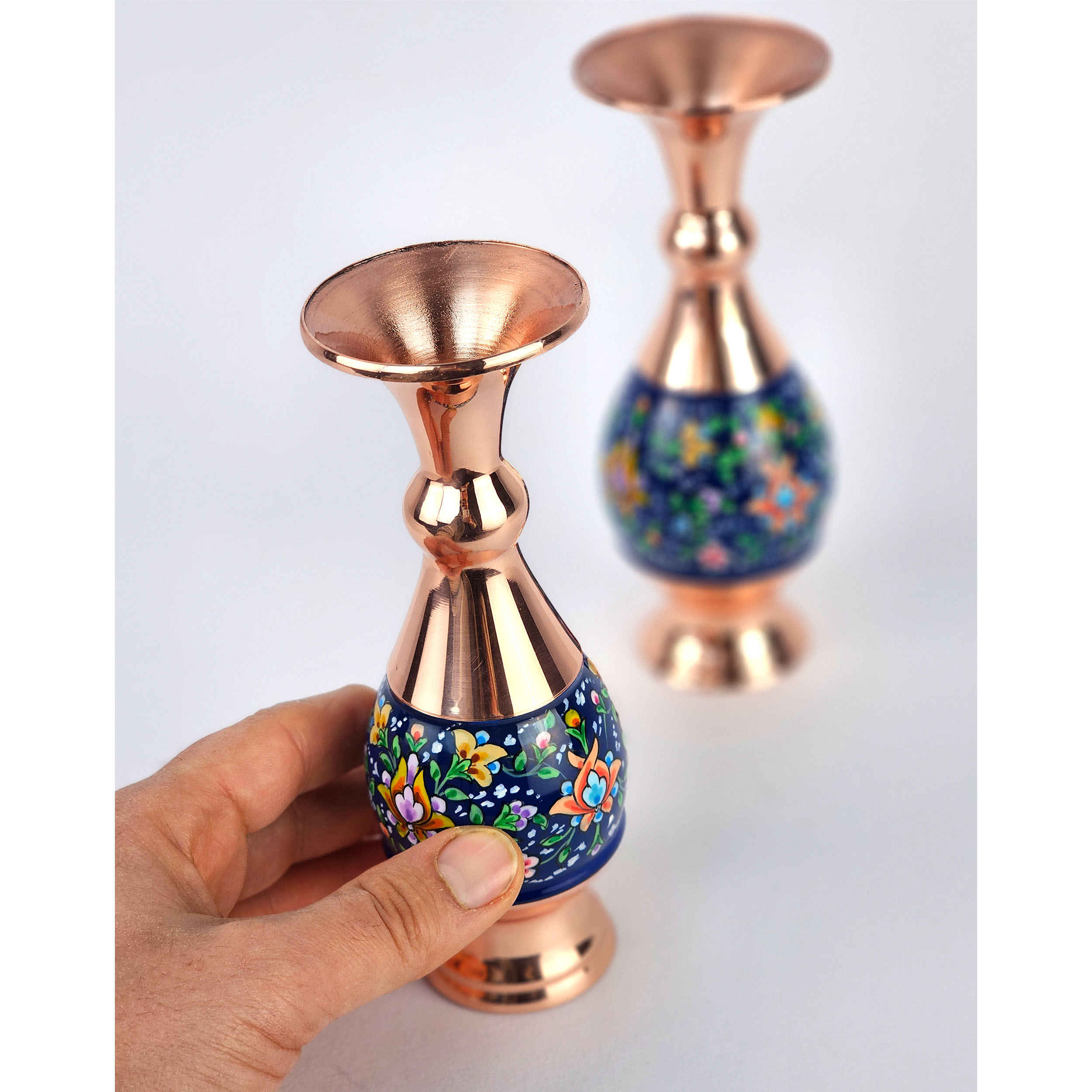 Set of Two Persian Decorative Copper Vases, Featuring a Timeless Floral Design for a Coordinated Home Display