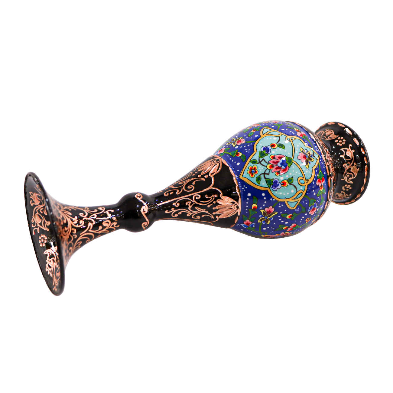Persian Decorative Copper Vase with a Striking Floral Design, Finished in a Sophisticated Black Tone