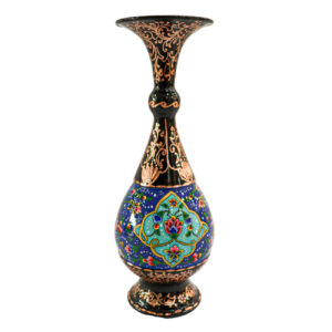 Persian Decorative Copper Vase with a Striking Floral Design, Finished in a Sophisticated Black Tone