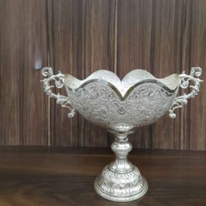 Persian Decorative Silver Bowl – Handcrafted and Engraved with a Footed Base