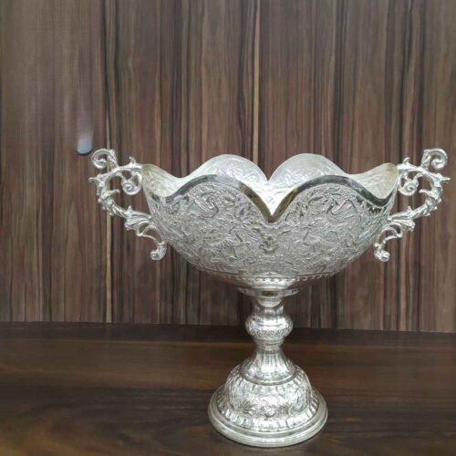 Persian Decorative Silver Bowl – Handcrafted and Engraved with a Footed Base