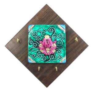 Persian Decorative Wooden Wall Key Holder – Handcrafted with Lotus Flower Design