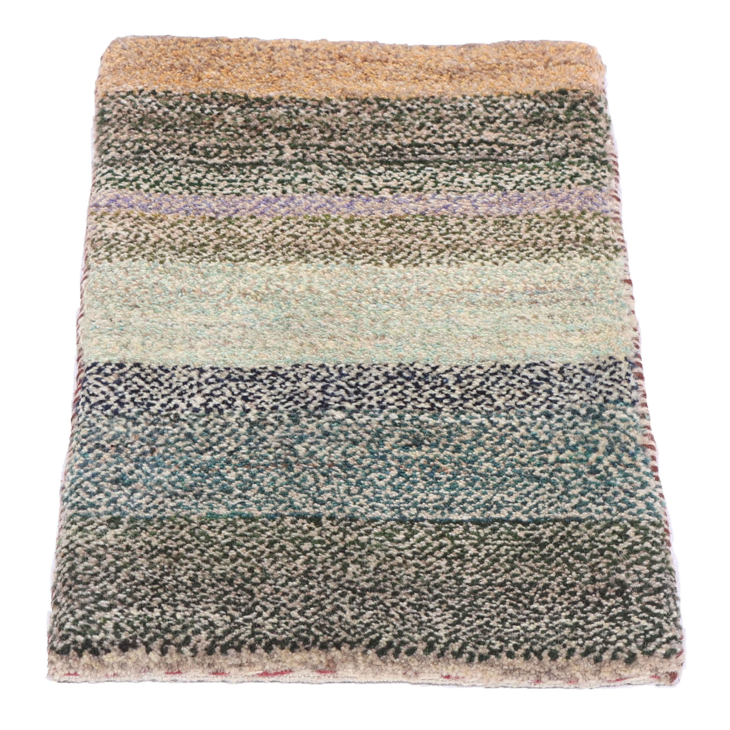 Authentic Handwoven Persian Striped Gabbeh Rug in Light Green – Wool
