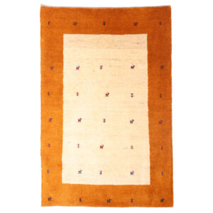 Genuine Handwoven Persian Minimalist Gabbeh Rug – Bordered Orange Wool