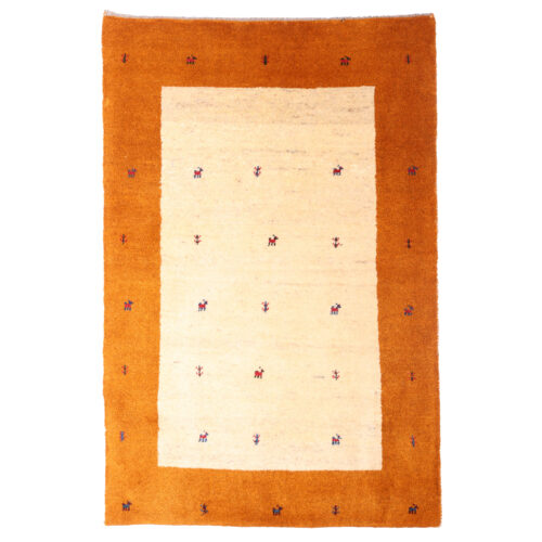 Genuine Handwoven Persian Minimalist Gabbeh Rug - Bordered Orange Wool