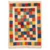 Authentic Handwoven Persian Geometric Gabbeh Rug - Checkered Cream Wool