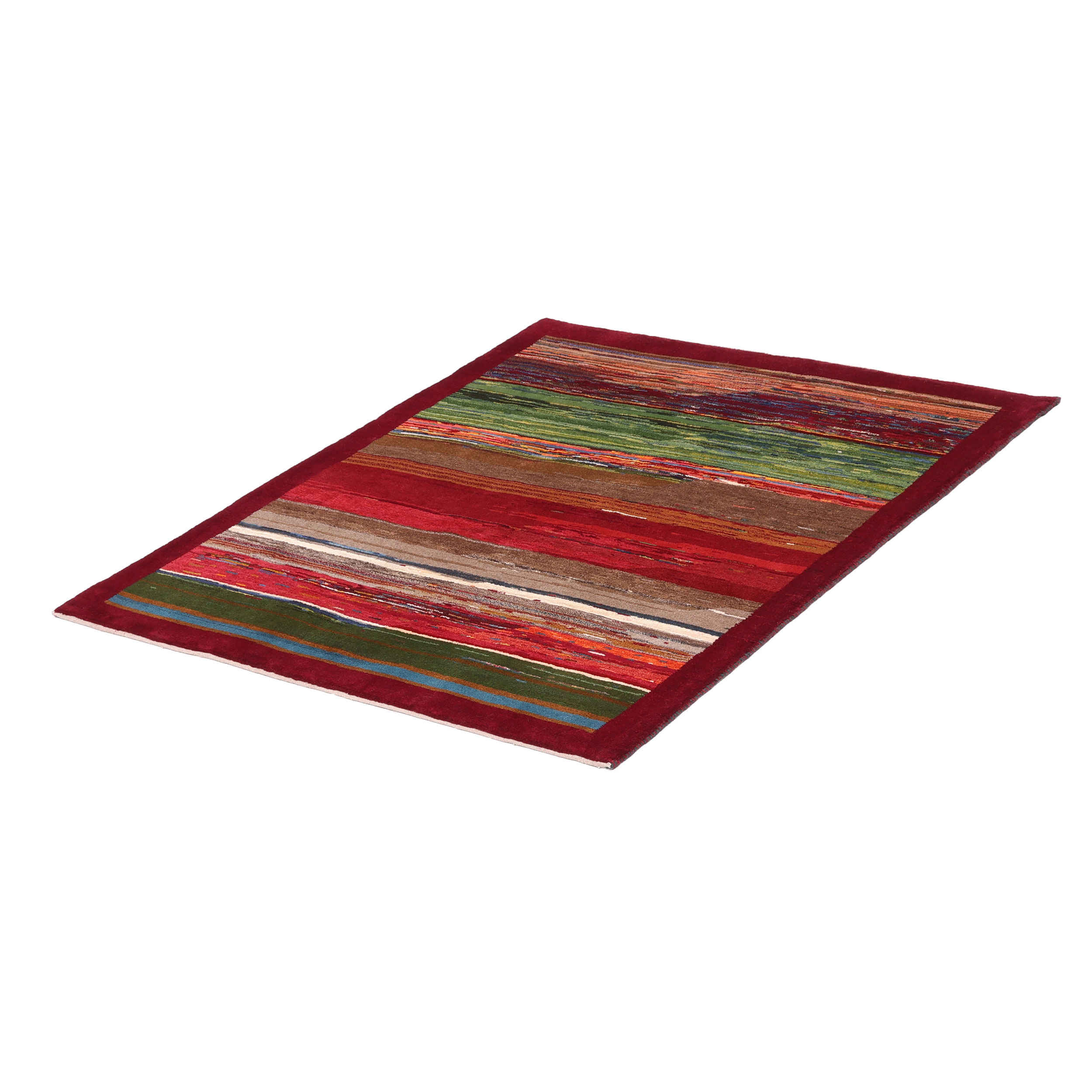 Handwoven Persian Striped Gabbeh Rug in Maroon – Premium Wool