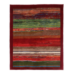 Handwoven Persian Striped Gabbeh Rug in Maroon – Premium Wool