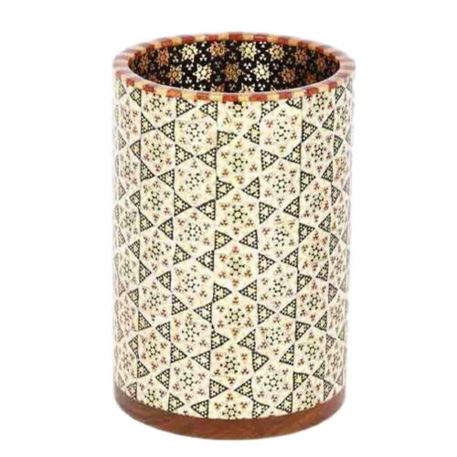 Crafted Precision – Persian Khatam Kari Wooden Pen Holder for Desks