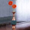 Persian Inlaid Turquoise Copper Vases, Representing Fine Iranian Art with a Stunning Geometric Pattern