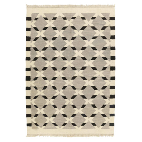 Geometric Fars Kilim Rug in Cream - Authentic Handwoven Persian Wool