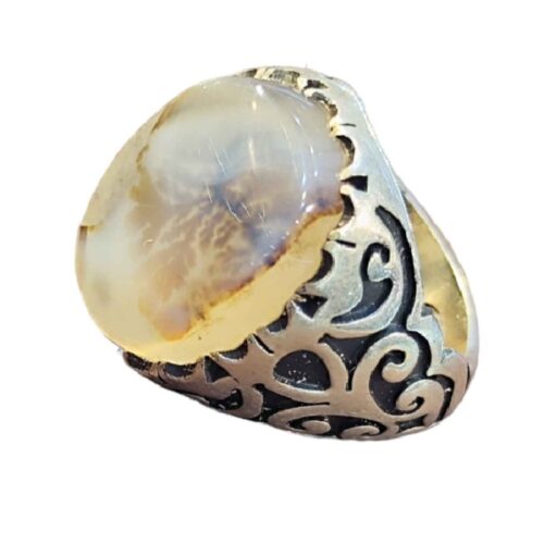 Agate Silver Gemstone Ring for Men – Shajar Design, Traditional Persian Style