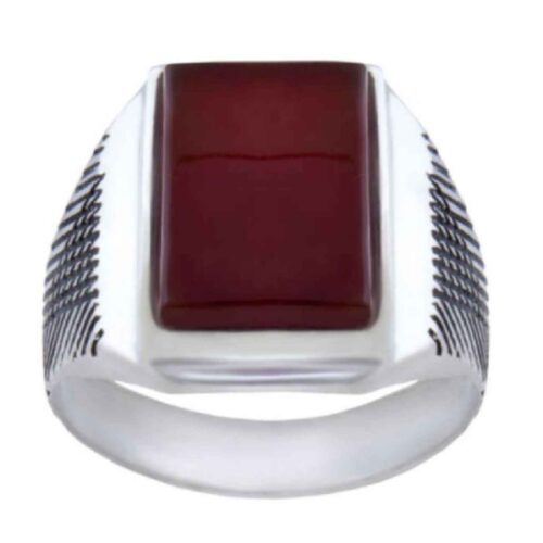Red Agate Silver Gemstone Ring for Men – Traditional Persian Design and Cultural Gift