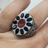 Persian Silver Ring for Men with Agate and Sapphire Stone - Unique Statement Jewelry