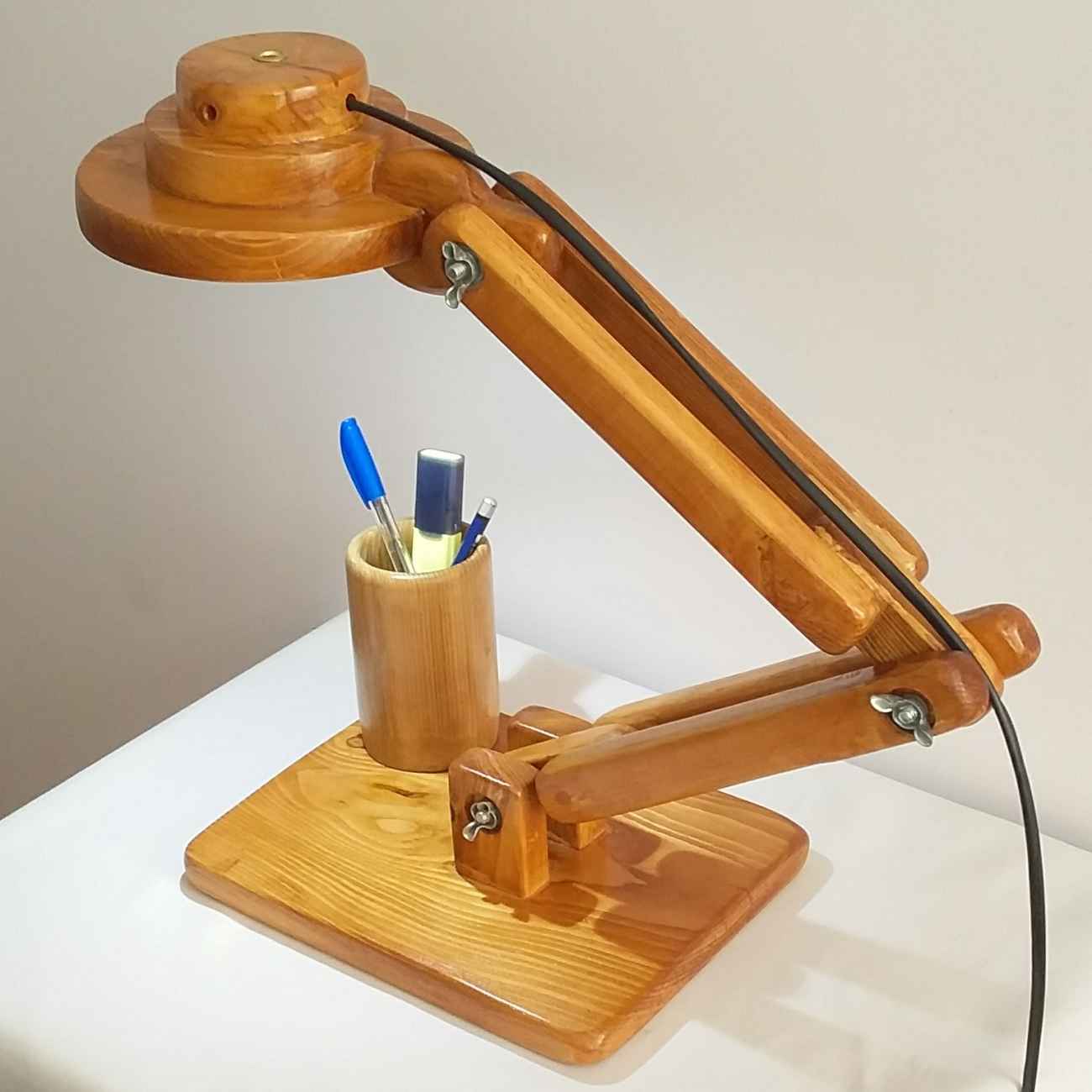 Minimalist Wooden Adjustable Desk Lamp with Organizer – Office Light
