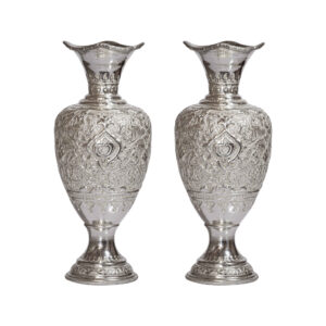 Set of Two Handcrafted Brass Vases, Adorned with an Elegant Pomegranate Design for a Classic Touch