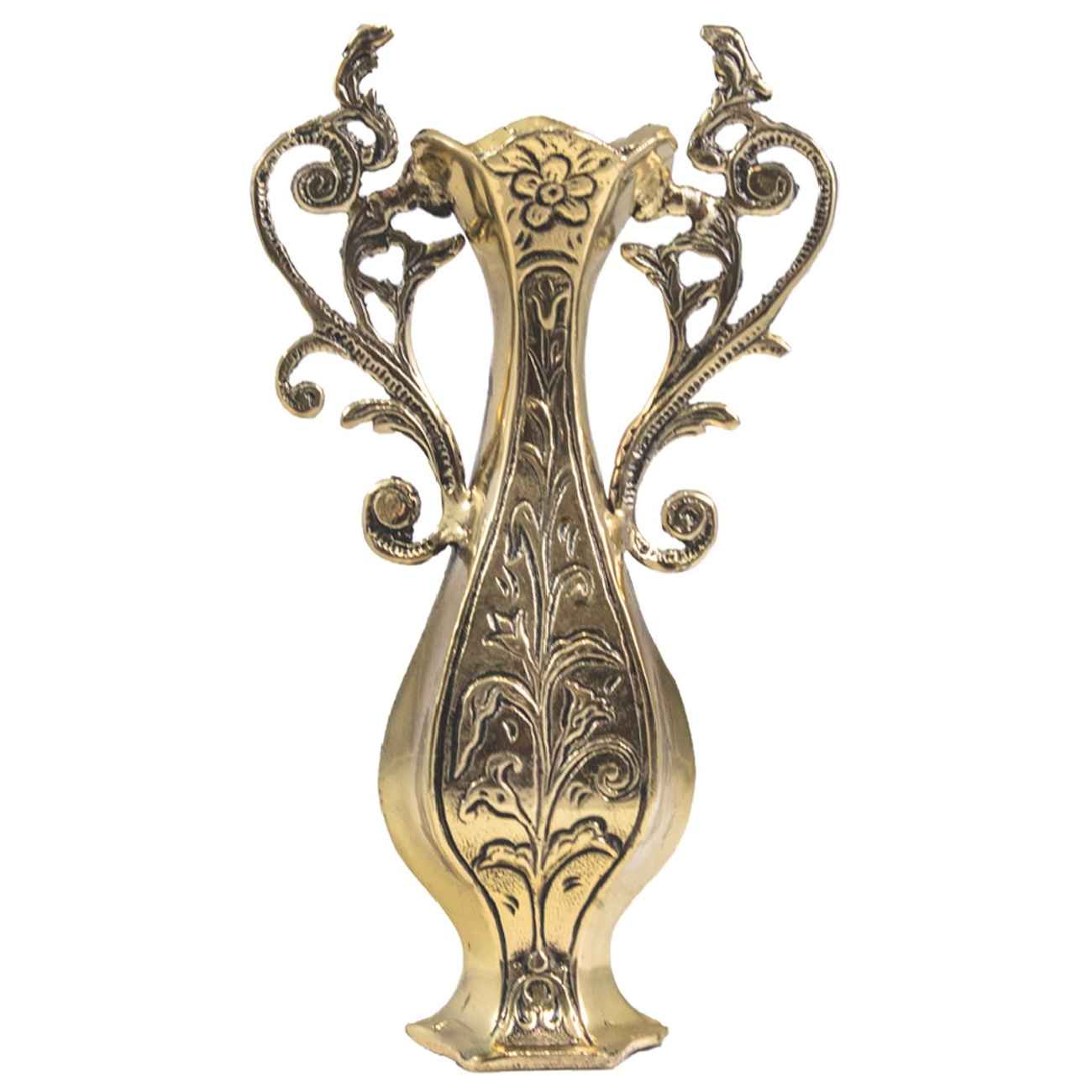 Traditional Handcrafted Decorative Brass Vase, Adorned with a Timeless Flower Design for Classic Interiors