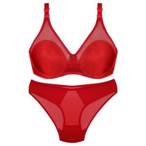 Women’s Bra and Panty Set, Springy Satin Model in Red
