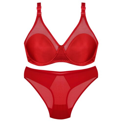 Women’s Red Satin Bra and Panty Set – Elegant Stretch Lingerie for Special Occasions