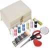 Wooden Sewing Kit with Faux Leather Accent - Perfect for Crafting, Repairing & Tailoring