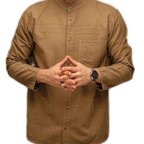 Men's Brown Islamic Long Sleeve Tunic with Elegant Modest Style