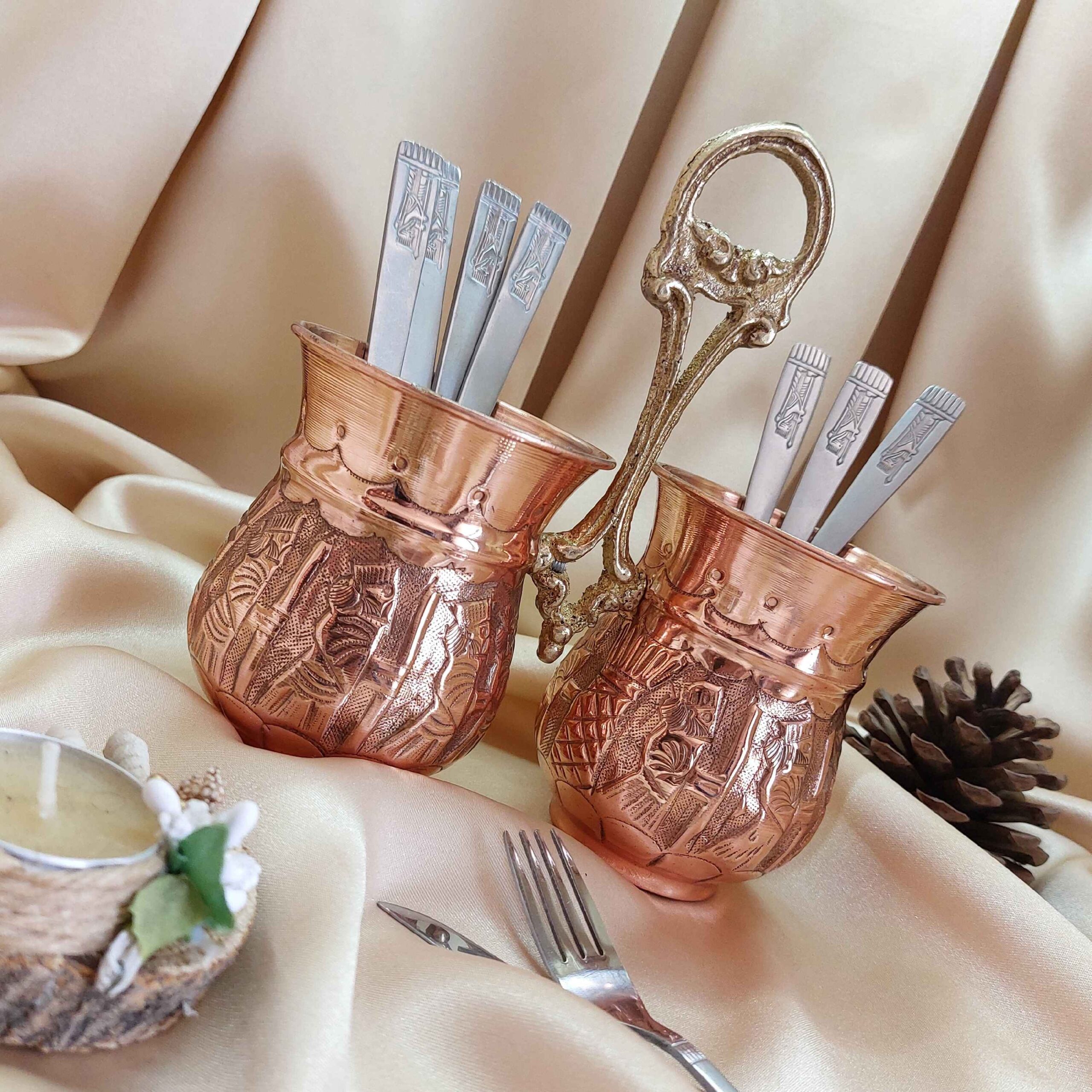 Artisan Persian Hammered Copper Utensil Holder – Stylish Kitchen Storage in Achaemenid Design