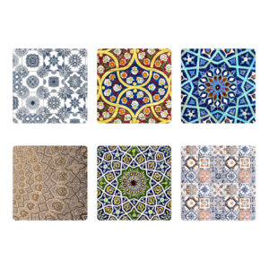 Artistic Silicone Coasters 6-Pack – Persian Geometric Design, Perfect Gift