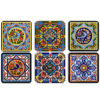 Birds & Flowers Tile Coasters 6-Pack – Square Wooden Artistic Design