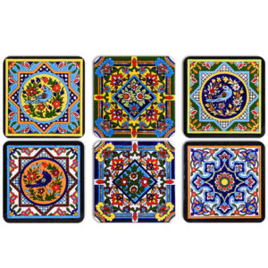 Birds & Flowers Tile Coasters 6-Pack – Square Wooden Artistic Design
