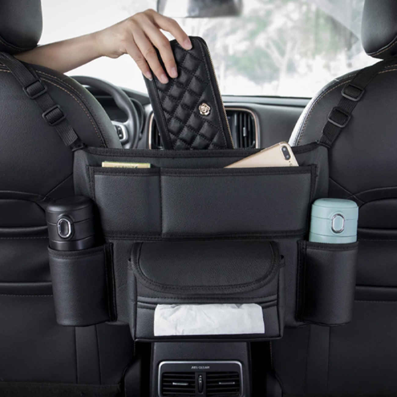Car Seat Bag Organizer with a Two-Sided Design for Storage