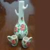Decorative Ceramic Pitcher and Glass Set Elegant with Red Rose Design Set of 3