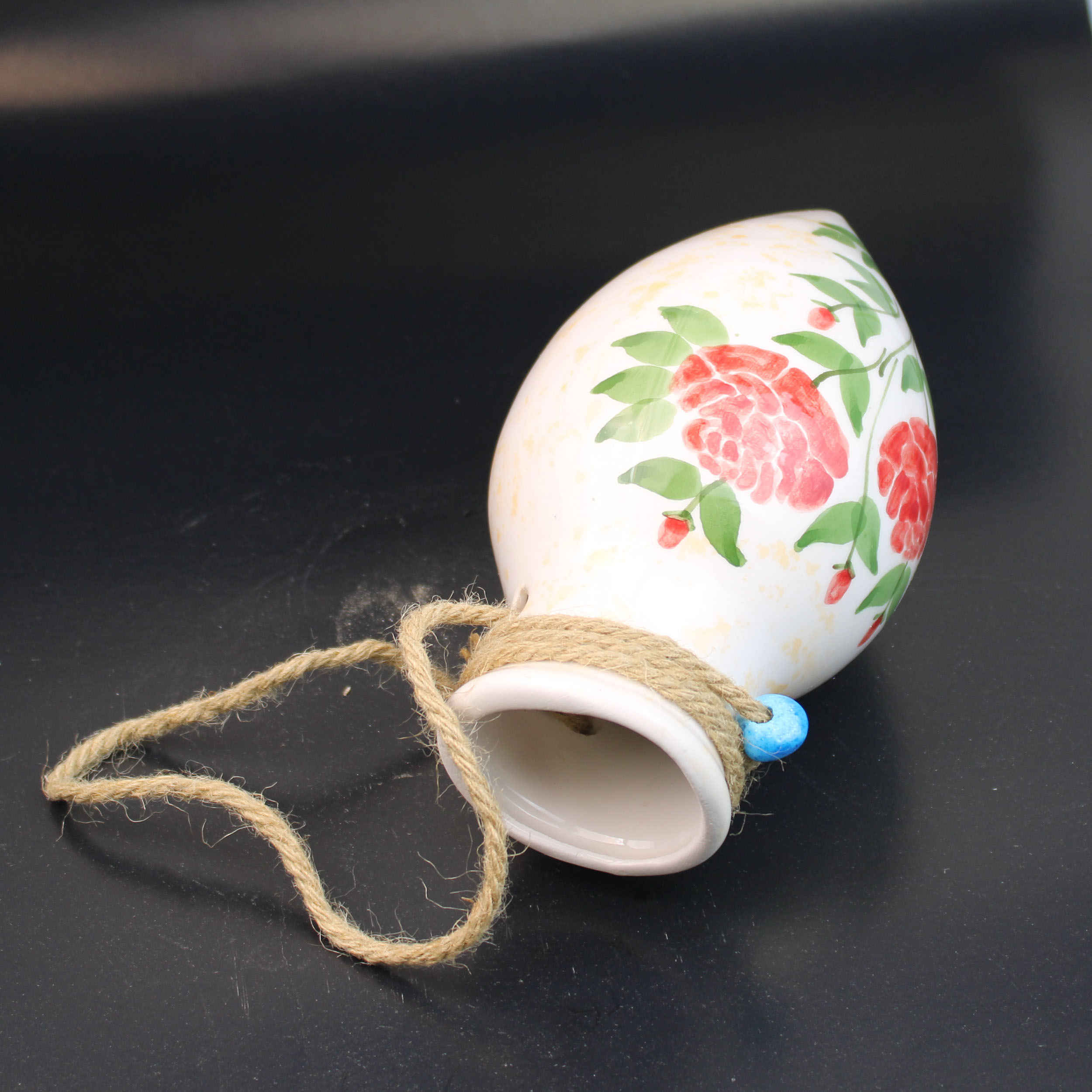 Persian Ceramic Vase with a Pendant Model Design, Featuring a Lovely Rose Flower Motif Perfect for Farmhouse Decor