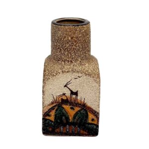 Persian Ceramic Bud Vase Featuring a Traditional Gazelle Design, Perfect for Minimalist and Boho-Style Interiors