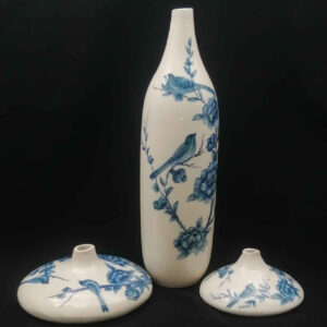 Set of Three Persian Ceramic Bud Vases, Adorned with a Classic Bird and Flower Design for Versatile Home Decor