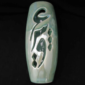 Persian Ceramic Vase in a Modern Cylindrical Shape, Adorned with Elegant Calligraphy in a Beautiful Shade of Green
