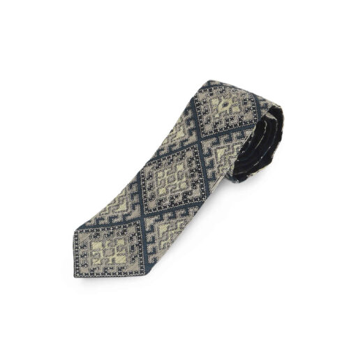 Embroidered Men's Necktie - Persian Inspired Handcrafted Detail in Light Gray