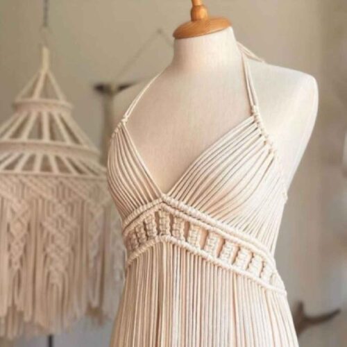Women's Handcrafted Bohemian Macrame Dress for Stylish Beachwear, Summer Vacations and Resort Days