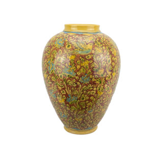 Handcrafted Persian Pottery Vase with a Classic Jar Silhouette, Adorned with a Timeless Floral and Bird Design