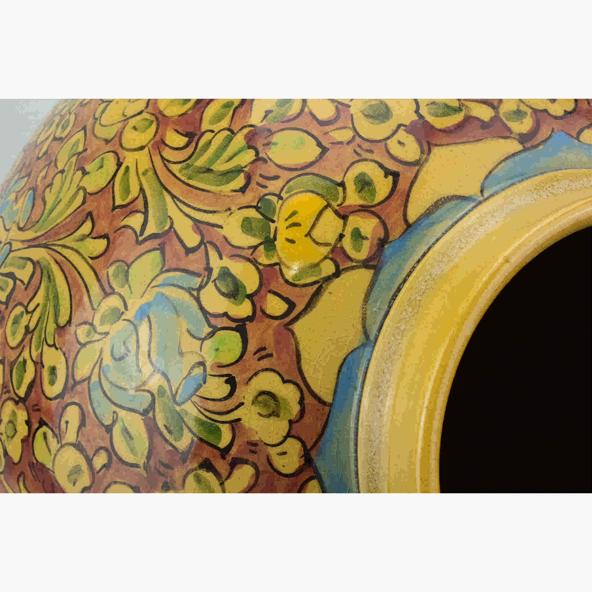Handcrafted Persian Pottery Vase with a Classic Jar Silhouette, Adorned with a Timeless Floral and Bird Design