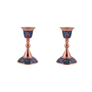 Handcrafted Persian Copper Candlestick – Decorative with Floral Design (x2)