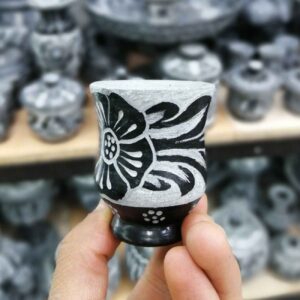 Handcrafted Stone Coffee Cup for Coffee Lover with Leaf & Flower Design (2-Piece)