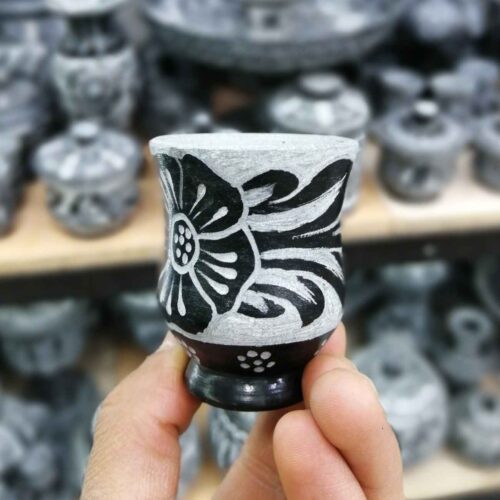 Handcrafted Stone Coffee Cup for Coffee Lover with Leaf & Flower Design (2-Piece)