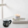 Handcrafted Stone Coffee Cup with Handle & Flower Design (2-Piece)