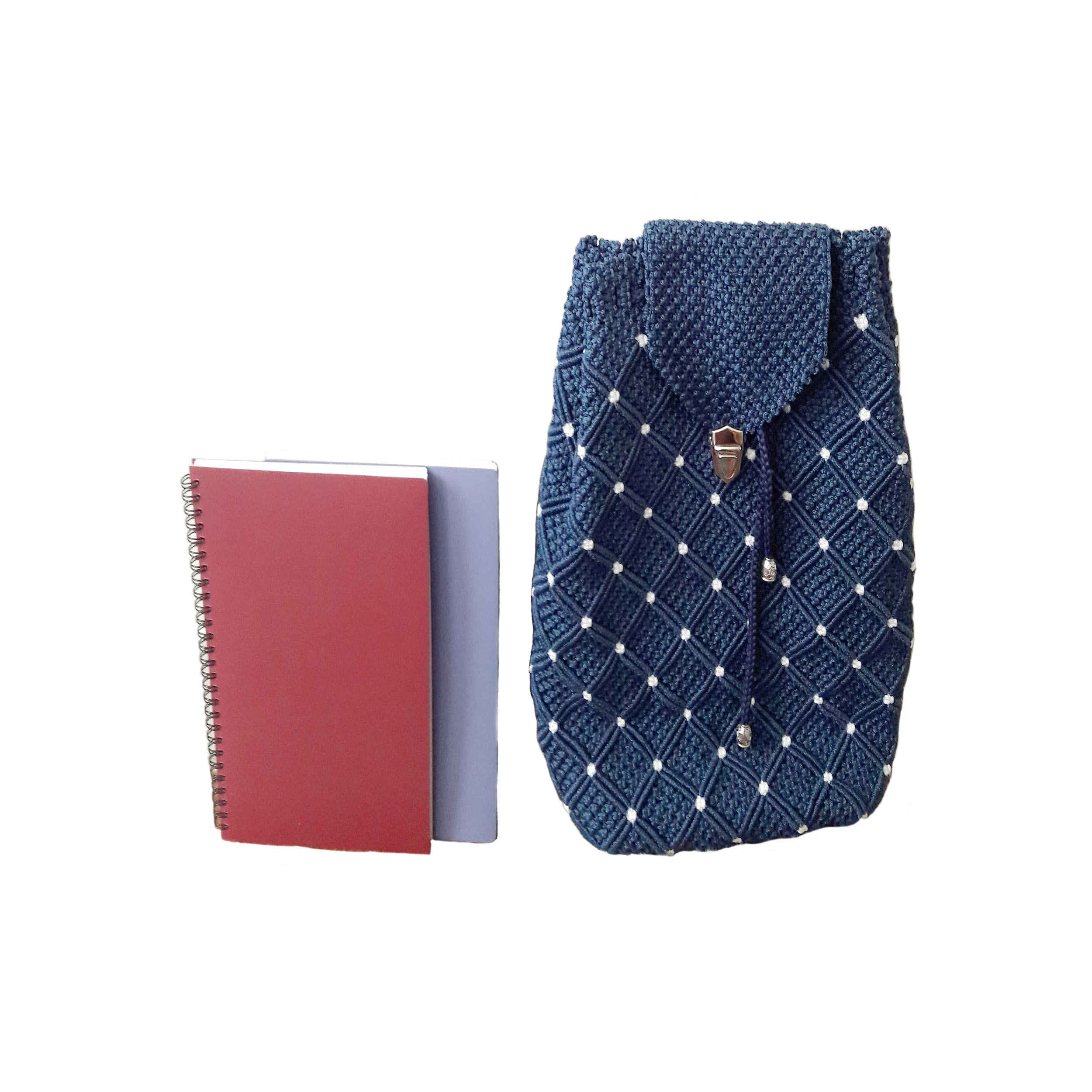 Handmade Crochet Casual Backpack – Stylish & Durable in Navy Blue