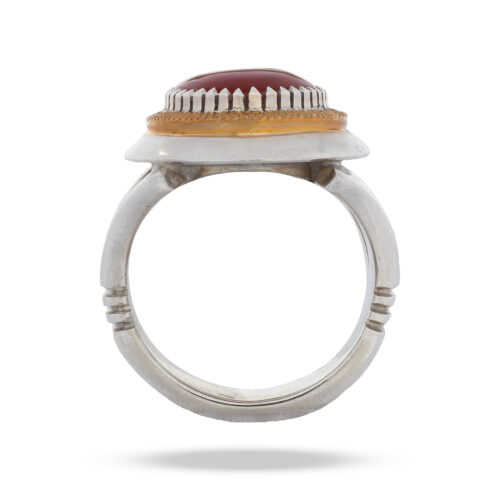 Red Yemeni Aqeeq Silver Gemstone Ring for Men – Traditional Islamic and Persian Design