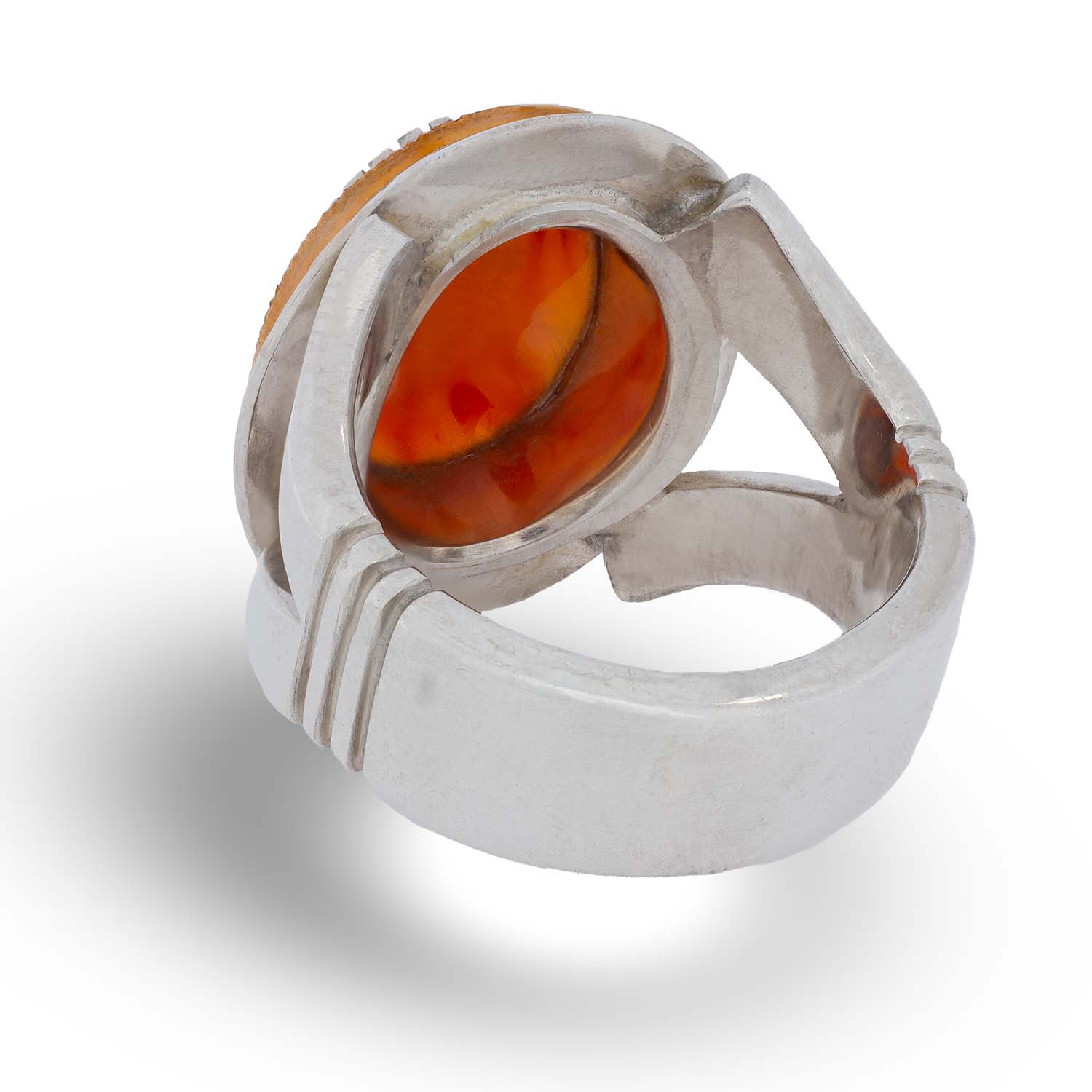 Men’s Silver Ring – Yemeni Agate with Red Gemstone