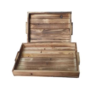 Set of 2 Handmade Rustic Wooden Serving Trays – Decorative Handles