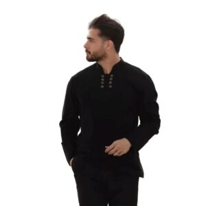 Islamic Tunic for Muslim Men with 8 Buttons in Black – Ideal for Daily Wear