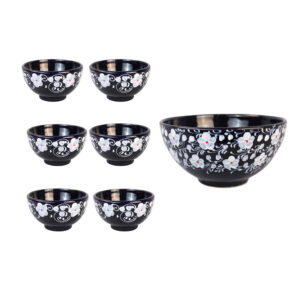 Artistic Pottery Bowl – For Serving Yogurt, Soup, Ash, Noodles, Ice Cream | Black (Set of 6)